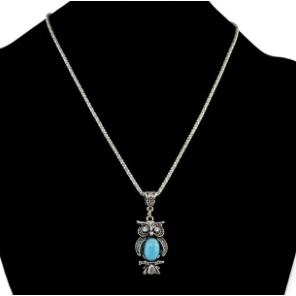 N-5743  E-3551 Fashion Silver Link Chain Rhinestone Owl Shape Pendant Necklace Earrings Set
