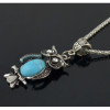 N-5743  E-3551 Fashion Silver Link Chain Rhinestone Owl Shape Pendant Necklace Earrings Set