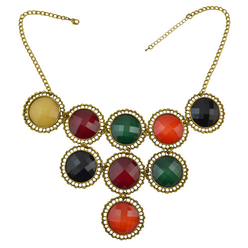 N-0765 Bohemian Plastic Bead Gold Alloy Chain Pendant Necklace For Women Engagement Gift