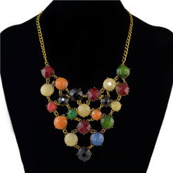 N-0755 Trendy Bohemian Acrylic Bead Gold Alloy Chain Pendant Necklace For Women Jewelry