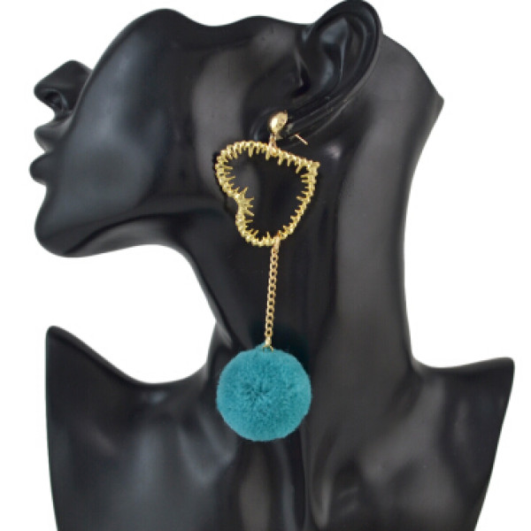 E-4550 Korean Sweet Long Pompom Drop Earrings Plush Ball Heart Pendant  Earring Women Girls Ear Accessory