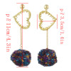 E-4550 Korean Sweet Long Pompom Drop Earrings Plush Ball Heart Pendant  Earring Women Girls Ear Accessory