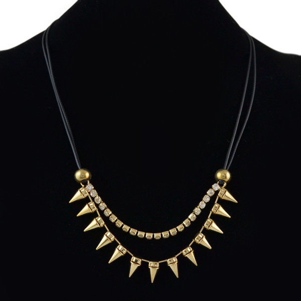 N-1279 Punk Personality Rivet Rhinestone Pendant Necklace Leather Chain Necklaces