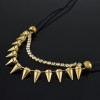 N-1279 Punk Personality Rivet Rhinestone Pendant Necklace Leather Chain Necklaces