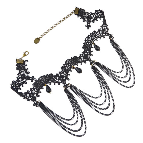 N-1613 New Fashion Gothic Black Lace Acrylic Drop Tassel Choker Necklace Jewelry