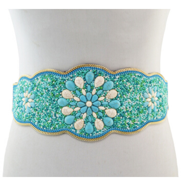 N-7041 Fashion Turquoise Beads Statement Waist Belly Chains for Women Bohemian Party Jewelry