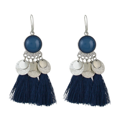 E-4552 Bohemia Tassel Thread Drop Earrings Silver Hook Earring