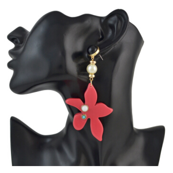 E-4553 6 Colors Flower Shape Acrylic Metal Pearl Drop Earrings for Women Bohemian Party Jewelry