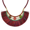 N-7045 Bohemia Leather Chain Thread Tassels Crystal Beaded Choker Necklace for Women