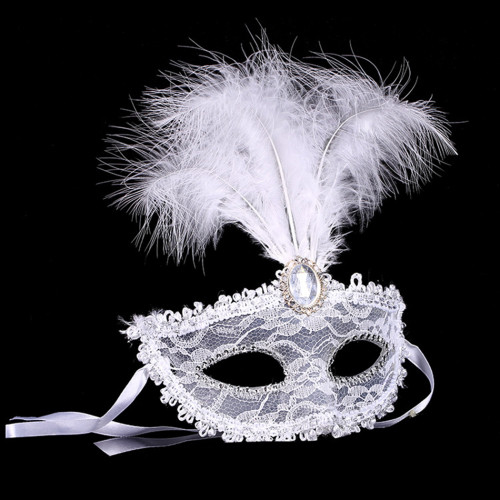 N-7046 New Gold Plated Gothic Silk Needle Lace Chain Hollow Out Crystal Rhinestone feather Mask