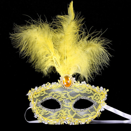 N-7046 New Gold Plated Gothic Silk Needle Lace Chain Hollow Out Crystal Rhinestone feather Mask