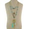 N-5800 Bohemian Vintage 3 Multilayers Long Chain Pendant Tassel Leaf Natural Turquoise Necklace