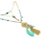 N-5800 Bohemian Vintage 3 Multilayers Long Chain Pendant Tassel Leaf Natural Turquoise Necklace