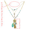 N-5800 Bohemian Vintage 3 Multilayers Long Chain Pendant Tassel Leaf Natural Turquoise Necklace