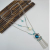 N-5799 Bohemian Multilayers Silver Metal Turquoise Crystal Pendant Necklaces for Women Party Wedding Jewelry