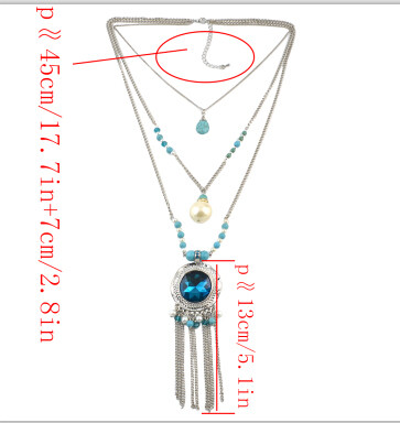 N-5799 Bohemian Multilayers Silver Metal Turquoise Crystal Pendant Necklaces for Women Party Wedding Jewelry