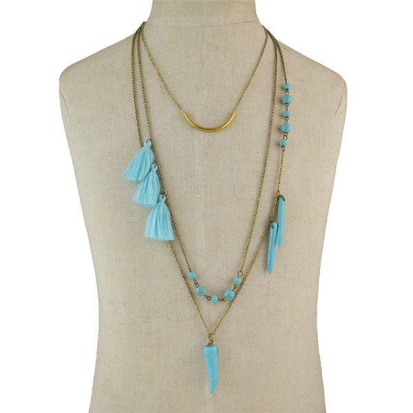 N-5798 Trendy Long Gold-Plated Chain Turquoise Women Tassel Necklace