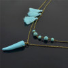 N-5798 Trendy Long Gold-Plated Chain Turquoise Women Tassel Necklace