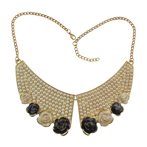 N-1532 Fashion Gold Chain Flower Pearl Choker Necklace