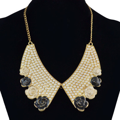 N-1532 Fashion Gold Chain Flower Pearl Choker Necklace