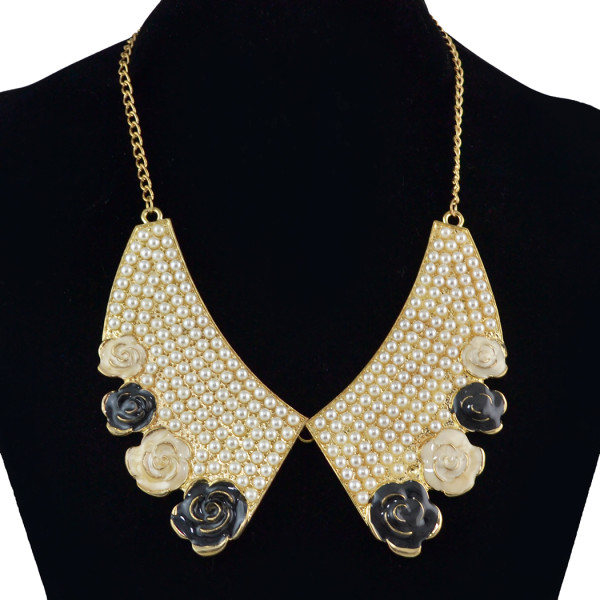 N-1532 Fashion Gold Chain Flower Pearl Choker Necklace