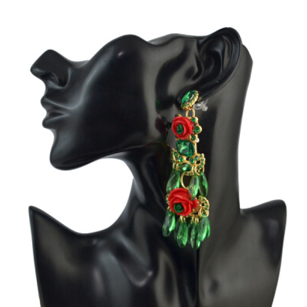 E-4556 4 Colors Fashion Resin Beads Flower Shape Long Drop Earrings for Women Lady Wedding Party Jewelry