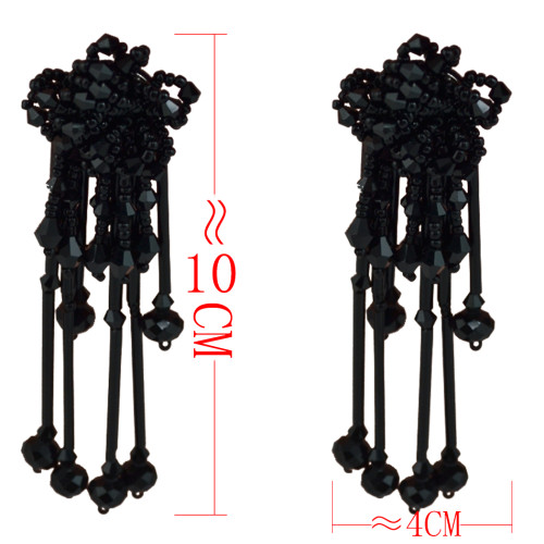 E-4557 Elegant Long Drop Earrings Glass Tube Tassels Beaded Flower Stud Ear Jewelry Wedding Party Dress Accessories