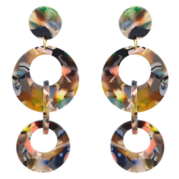 E-4569 4 Colors Fashion Geometric Circles Rounds Long Drop Earrings for Women Bridal Wedding Party Jewelry