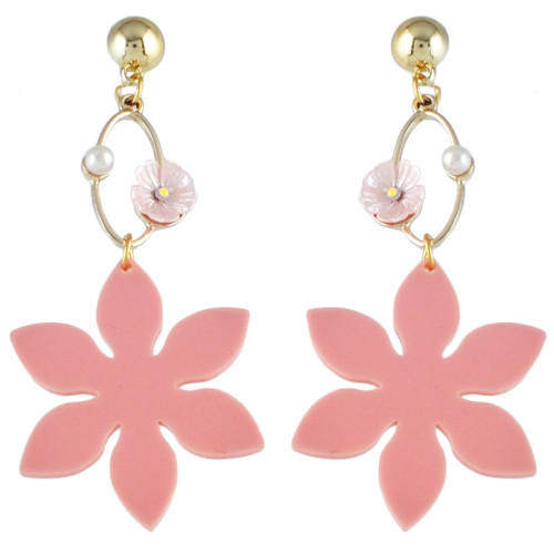 E-4567 Fashion Flower Pearl Long Drop Dangle Earrings for Women Wedding Bridal Ear Jewelry