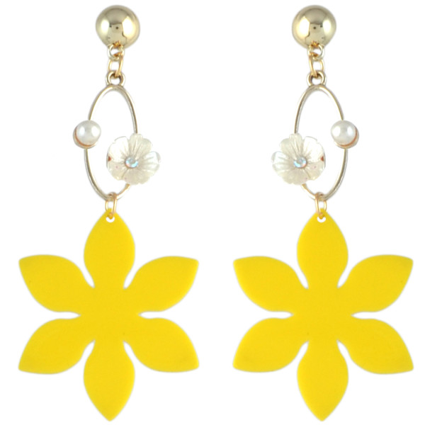 E-4567 Fashion Flower Pearl Long Drop Dangle Earrings for Women Wedding Bridal Ear Jewelry