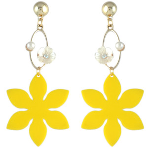 E-4567 Fashion Flower Pearl Long Drop Dangle Earrings for Women Wedding Bridal Ear Jewelry