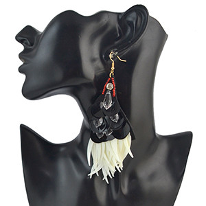 E-4565 Fashion Handmade Black Sequins Drop Beaded Big Drop Earrings
