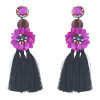 E-4575 Trendy Rhinestone Ball Flower Long Thread Tassel Earrings