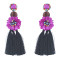 E-4575 Trendy Rhinestone Ball Flower Long Thread Tassel Earrings
