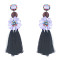 E-4575 Trendy Rhinestone Ball Flower Long Thread Tassel Earrings