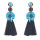 E-4575 Trendy Rhinestone Ball Flower Long Thread Tassel Earrings