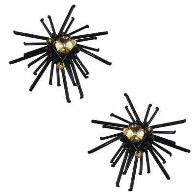 E-4578 Fashion Handmade Stud Earrings Black Beads Champagne Crystal Earring Bridal Bridemaid for Wedding