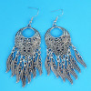 E-4579 Bohemian Retro Silver Alloy Carving Flower Leaf Tassel Drop Dangle Earrings