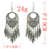 E-4579 Bohemian Retro Silver Alloy Carving Flower Leaf Tassel Drop Dangle Earrings