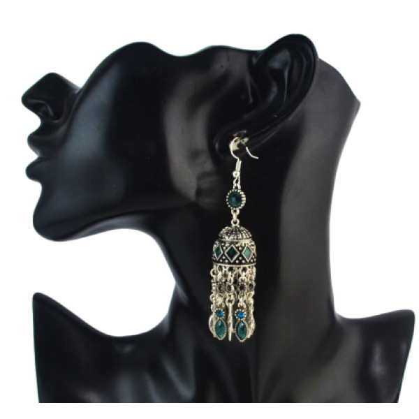 E-4580 Vintage Silver Metal Rhinestone Statement Long Drop Earrings for Women Bohemian Party Jewelry Gift