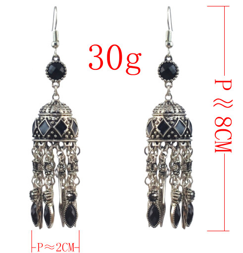 E-4580 Vintage Silver Metal Rhinestone Statement Long Drop Earrings for Women Bohemian Party Jewelry Gift