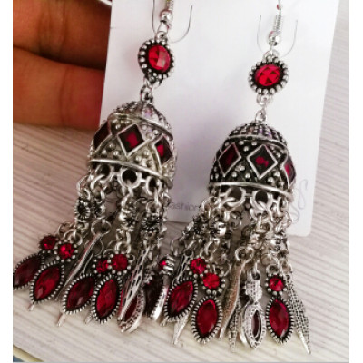 E-4580 Vintage Silver Metal Rhinestone Statement Long Drop Earrings for Women Bohemian Party Jewelry Gift