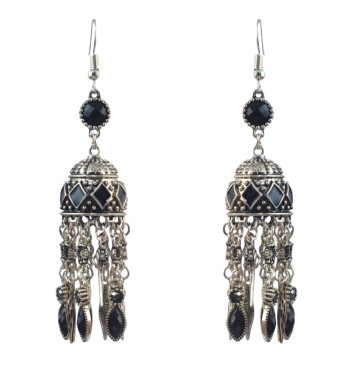E-4580 Vintage Silver Metal Rhinestone Statement Long Drop Earrings for Women Bohemian Party Jewelry Gift