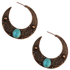 E-4591 Vintage Style Copper Tone Simple Carving Flower Earrings Women Jewelry