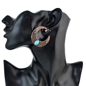 E-4591 Vintage Style Copper Tone Simple Carving Flower Earrings Women Jewelry