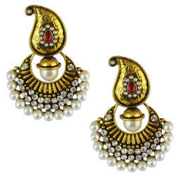 E-4586 Fashion Bohemian Gold Plated Alloy Crystal Rhinestone Pearl Drop Dangle Earrings