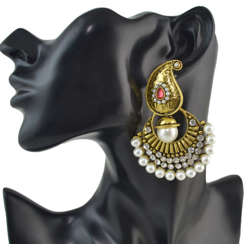E-4586 Fashion Bohemian Gold Plated Alloy Crystal Rhinestone Pearl Drop Dangle Earrings