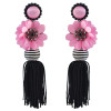E-4597 Trendy European Rhinestone Ball Flower Long Thread Tassel Earrings