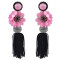 E-4597 Trendy European Rhinestone Ball Flower Long Thread Tassel Earrings