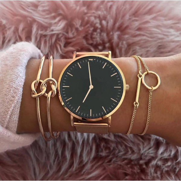 B-0886 3pcs/set Double Knot Openable Bangle Bracelet Gold Chain Bracelets Set